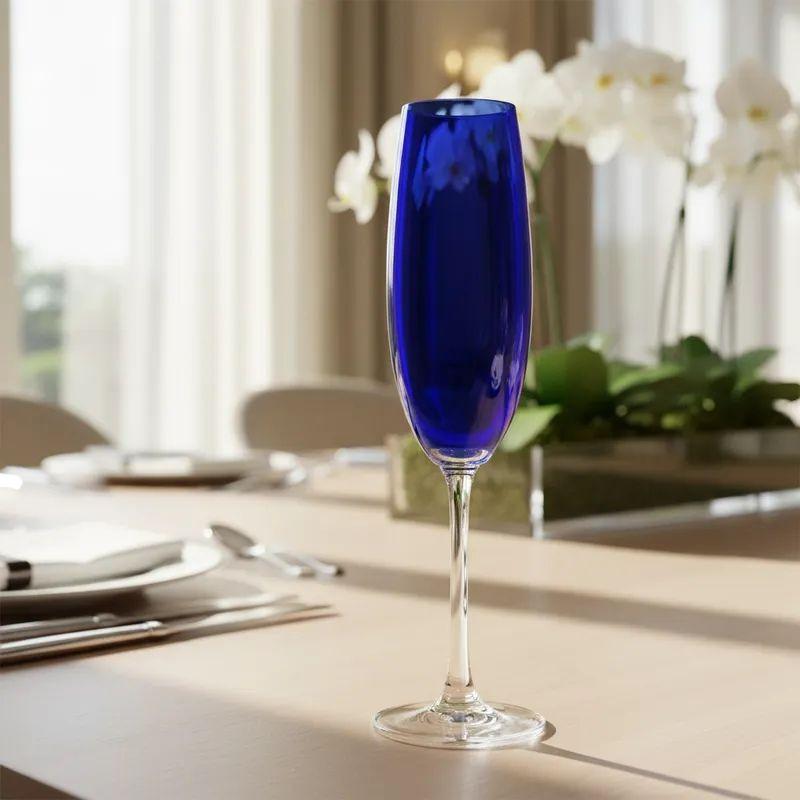 Jogo 6 Taças 220ml Para Champanhe Colibri Azul Escuro Cristal